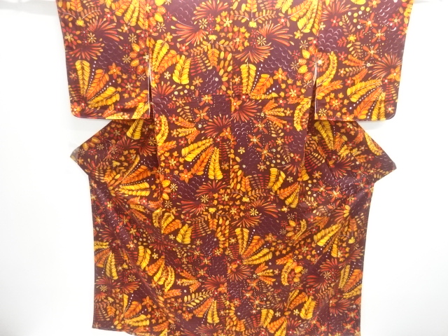 JAPANESE KIMONO / UNUSED KOMON / FLOWER & PLANT 